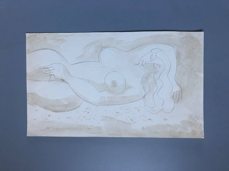 Nude Woman Sleeping Beautiful Female Body Original Painting Pencil Watercolor - 壁貼/牆壁裝飾 - 紙 銀色