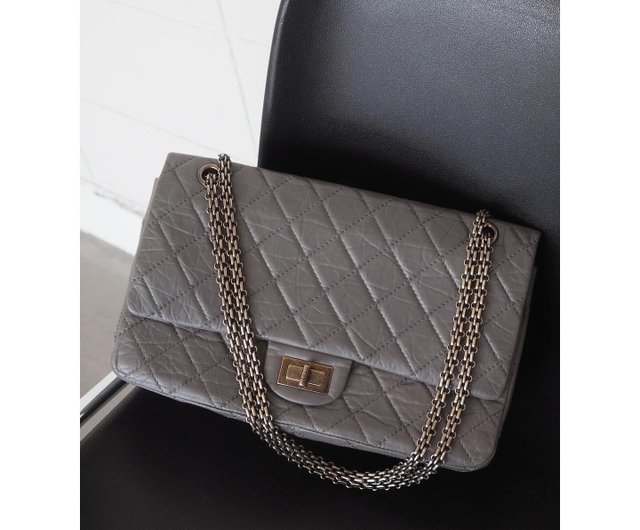 CHANEL シャネル 2.55 チェーン ショルダーバッグ グレー マトラッセ 