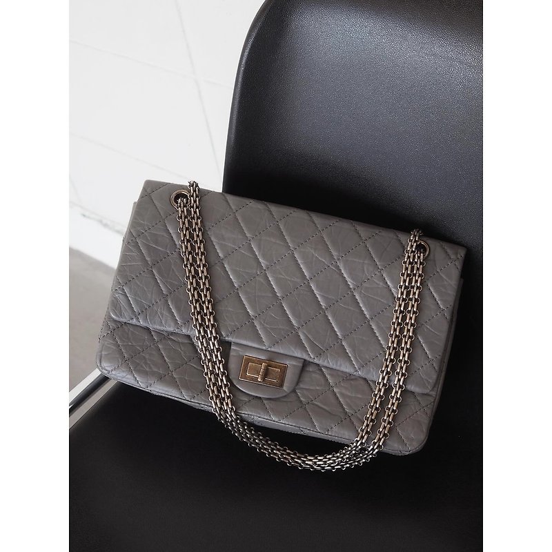 CHANEL 2.55 Chain Shoulder Bag Gray Matelasse Vintage - Messenger Bags & Sling Bags - Genuine Leather Gray