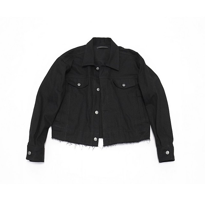 JANWONG VIII Tooling Dark Pioneer Long Sleeve Jacket Raw Edge Design Japanese Short Jacket - เสื้อโค้ทผู้ชาย - ผ้าฝ้าย/ผ้าลินิน สีดำ