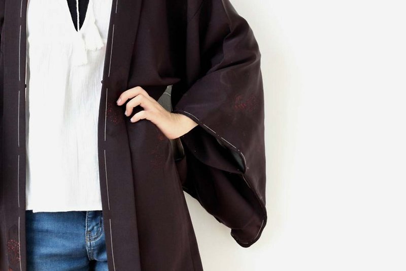 tree kimono, Asian jacket, Haori kimono, Japanese haori /3491 - เสื้อแจ็คเก็ต - ผ้าไหม สีดำ