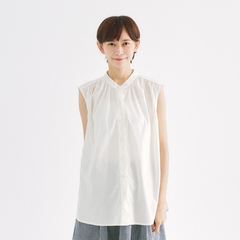 [Simply Yours] Temperament and skin-friendly sleeveless top, off-white F - Women's Vests - Cotton & Hemp White