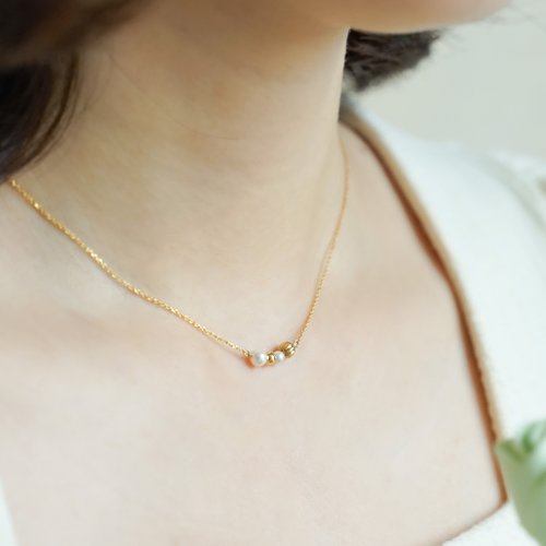 Zuzu Jewelry 復古羅紋 925純銀鍍18k金 珍珠項鍊 鎖骨鍊
