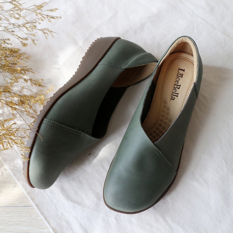 [waltz] wide bread shoes _ green - รองเท้าลำลองผู้หญิง - หนังแท้ สีเขียว