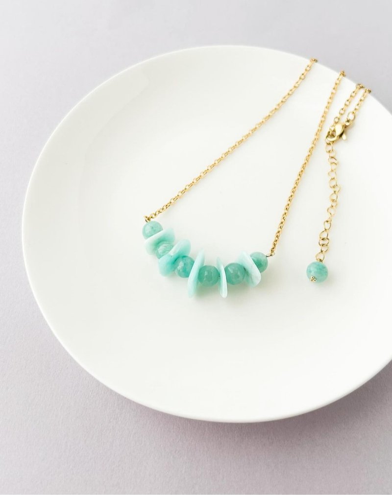 Amazonite Necklace Surgical Stainless Stainless Steel Handmade in Japan One of a kind - Necklaces - Semi-Precious Stones Green