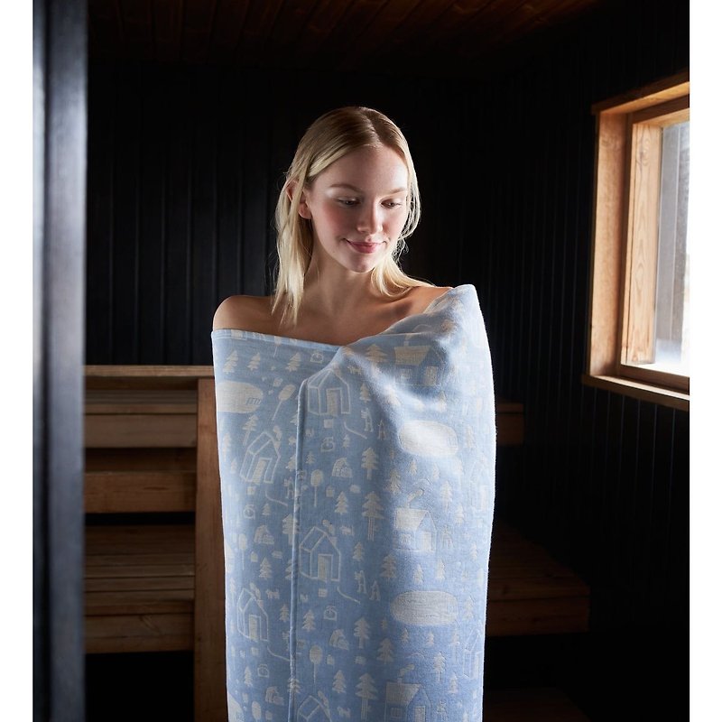 SAUNA jacquard series large bath towel - Towels - Cotton & Hemp Blue
