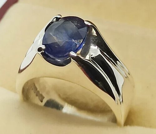 gemsjewelrings Natural Royal Deep Blue 2.5 Carat Sapphire Men Ring Sterling Silver 925 Handmade