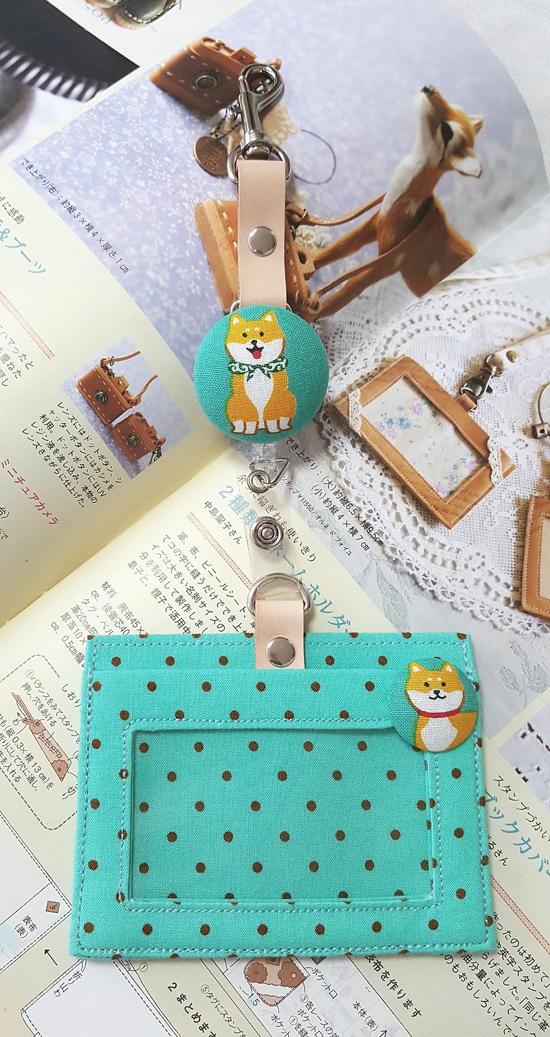 Cute Shiba Inu Japan imported cotton ~ steel wire retractable pull ring ticket holder / identification card set - ID & Badge Holders - Cotton & Hemp Multicolor