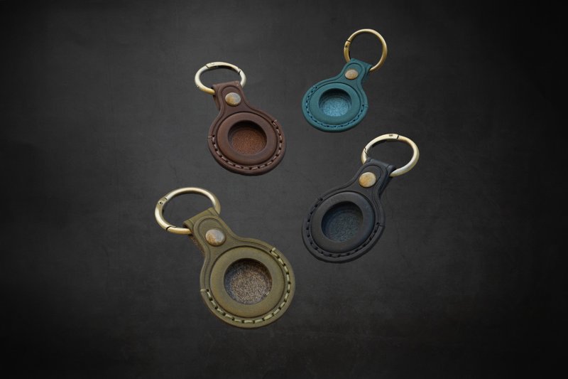 Airtag Leather Key Ring - Black / Dark Green / Brown / Lake Blue - ที่ห้อยกุญแจ - หนังแท้ หลากหลายสี