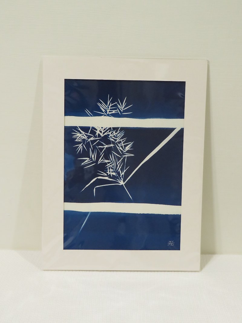 植物のシルエット。手作りのブルーフレームペイント - ウォールデコ・壁紙 - 紙 ブルー