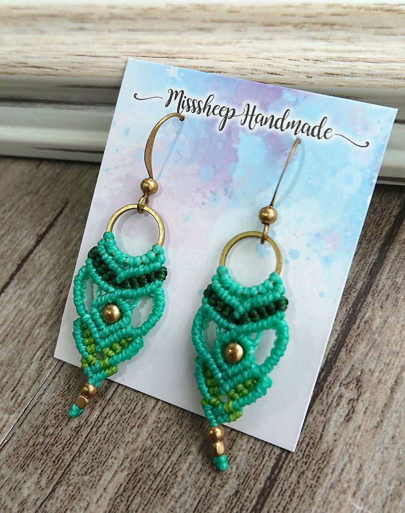 Misssheep - A55 -macrame earrings, hoop earrings, macrame jewelry, boho earrings - ต่างหู - วัสดุอื่นๆ สีเขียว