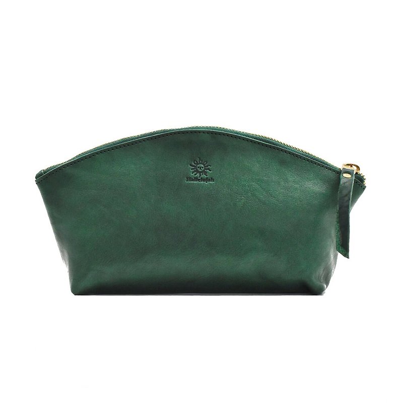 Genuine leather pouch Soft leather Large capacity pouch Makeup case Cowhide Genuine leather Vegetable tannin Green HAK058