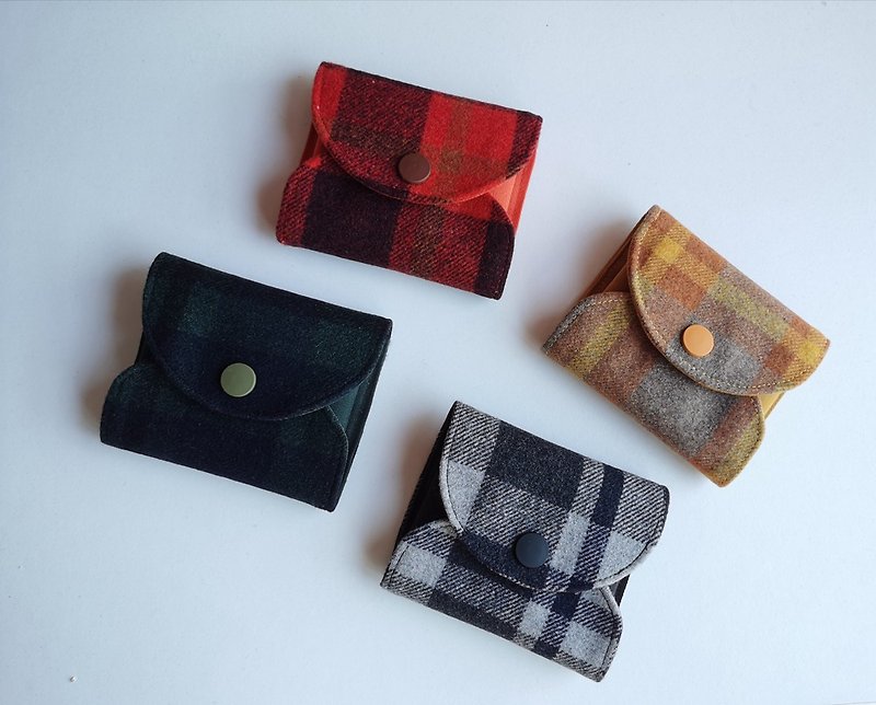 手作り手作りウールチェック柄小財布カードバッグ小銭入れコインバッグ限定版 - 財布 - ウール 