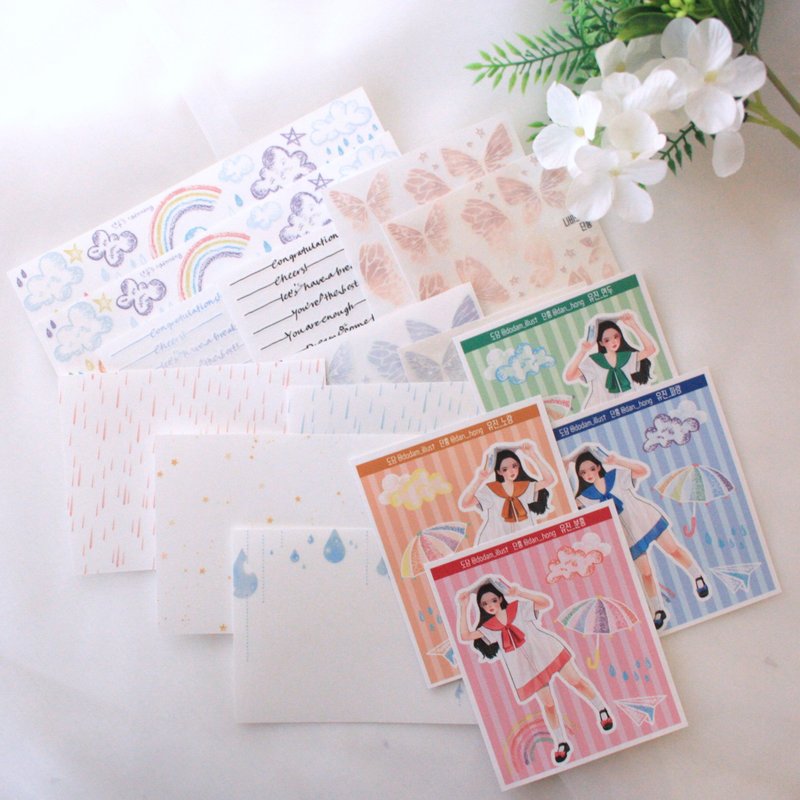 Sensitive girl & flower sticker pakage_Rainning v2 - 貼紙 - 紙 