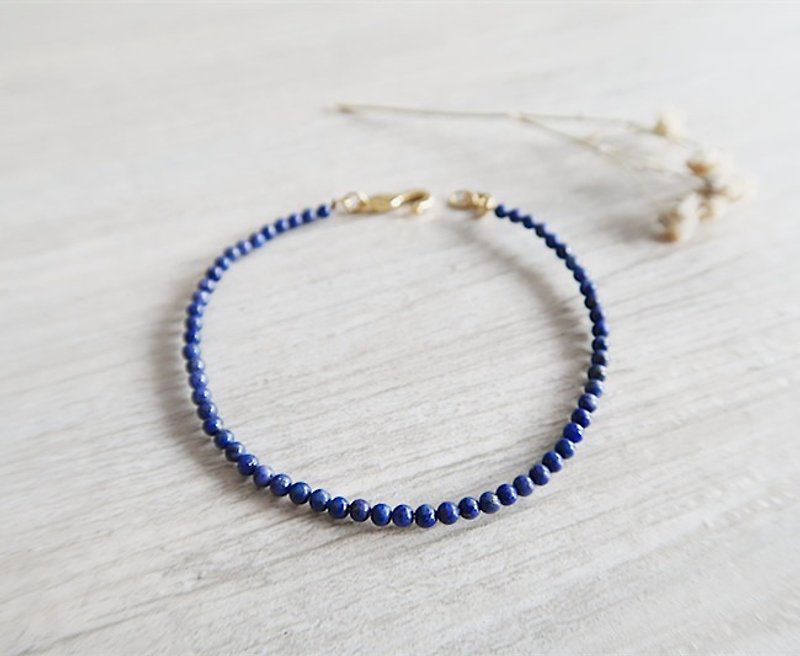 Natural stone Bracelet Lapis lazuli 24K Gold - สร้อยข้อมือ - ทอง 24 เค สีน้ำเงิน