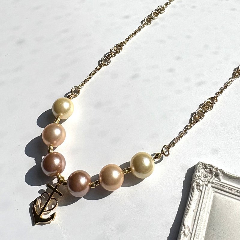 Pearl Anchor Necklace 18K Gold Plated Plating Nuance Color - 項鍊 - 珍珠 金色
