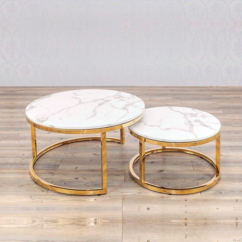 Round marble tea table Stainless Steel champagne gold-living room coffee table-dining table desk side table - Dining Tables & Desks - Stone Gold