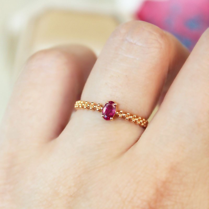 [Burgundy Red Wine] 18K Natural Burmese Ruby Ring Classic Bead Point Ring Arm - General Rings - Precious Metals Red