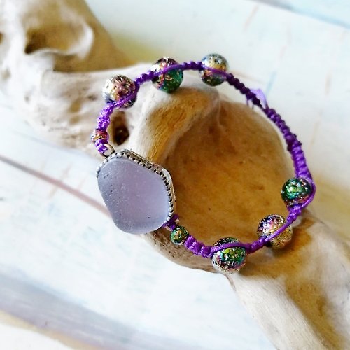 海玻璃給你 Purple Sea glass bracelet.Lavender beach bracelet for mom.Birthday gift for her