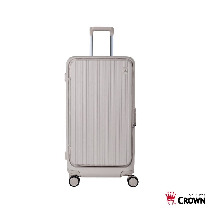 【CROWN】28吋 BOXY 前開框架胖胖拉桿箱 託運箱  燕麥奶茶色 - 行李箱/旅行袋 - 塑膠 卡其色