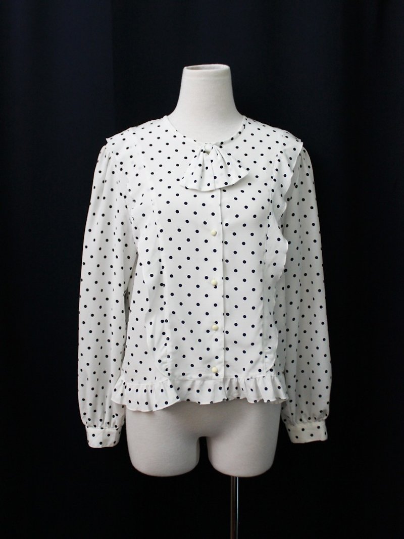 【RE0511T1978】日本製特殊剪裁點點領結米白色古著襯衫 - 女襯衫 - 聚酯纖維 白色