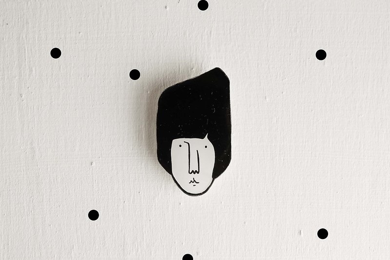 Miss Hairy Collection / Black and White Brooch/ H021 - Brooches - Plastic Black