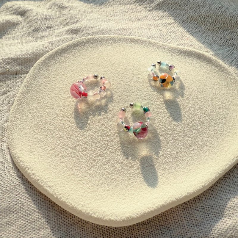 TeenyTinyCraft | 彩飴 • 三色 手工耳骨夾 - 耳環/耳夾/耳骨夾 - 玻璃 