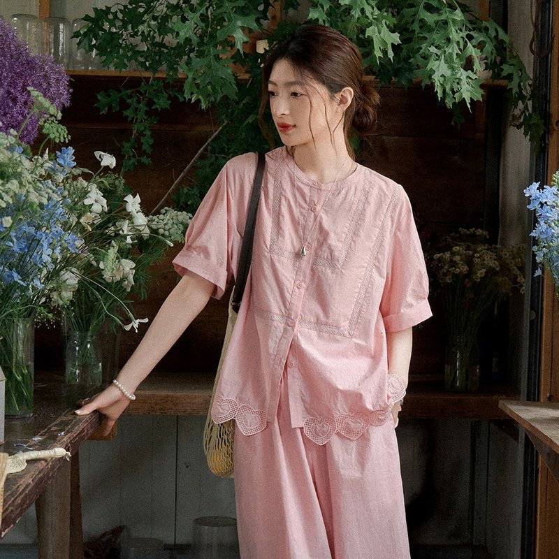 愛心繡花襯衫|襯衫|兩色|夏款|Sora-1509 - 女襯衫 - 棉．麻 多色