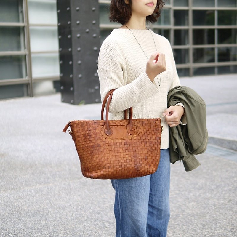 Japanese ladies elegant minimalist style hand-woven leather hand / shoulder dual-use package Made in Japan by Robita - Handbags & Totes - Genuine Leather 