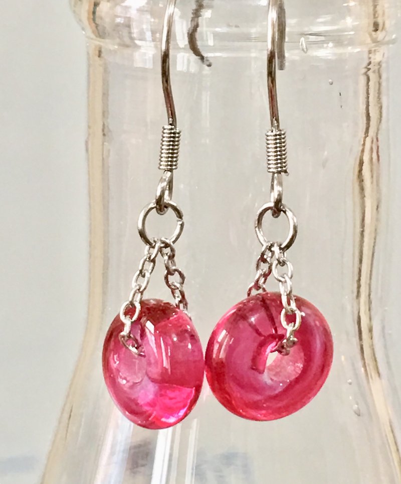 Pure Color Series- Peach Transparent Glass Bead Earrings - ต่างหู - แก้ว สึชมพู