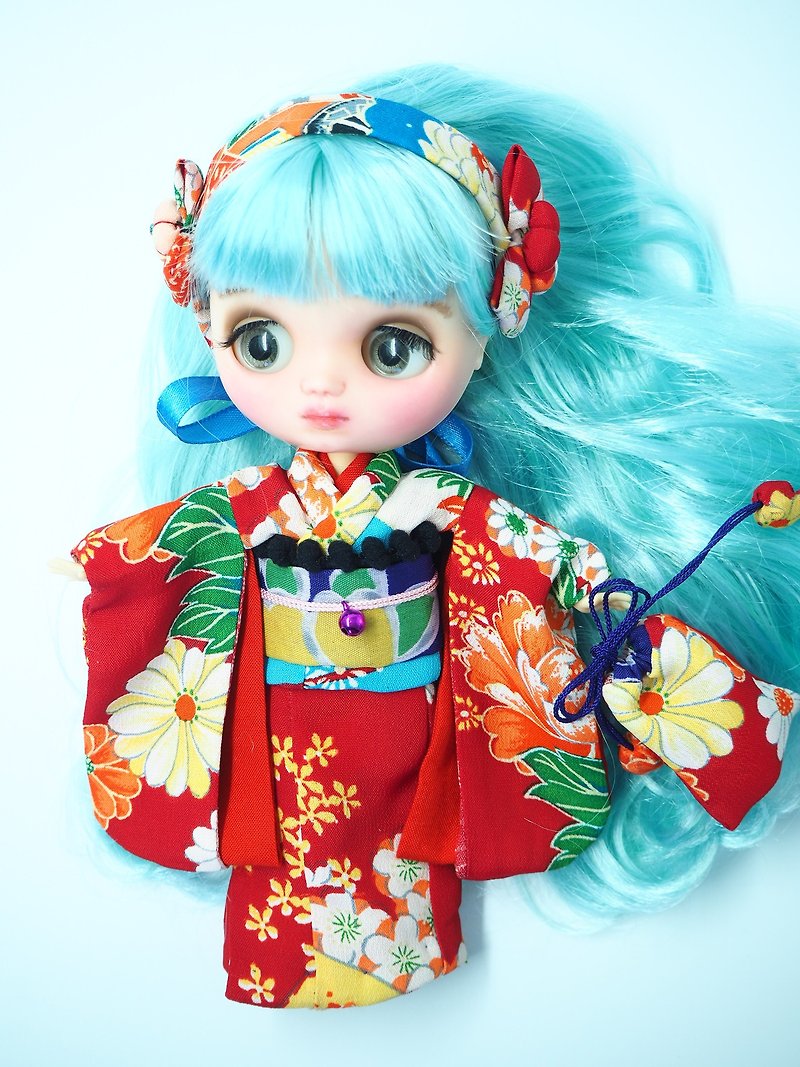 Cute doll size kimono (kimono only) - ตุ๊กตา - ผ้าไหม สีแดง