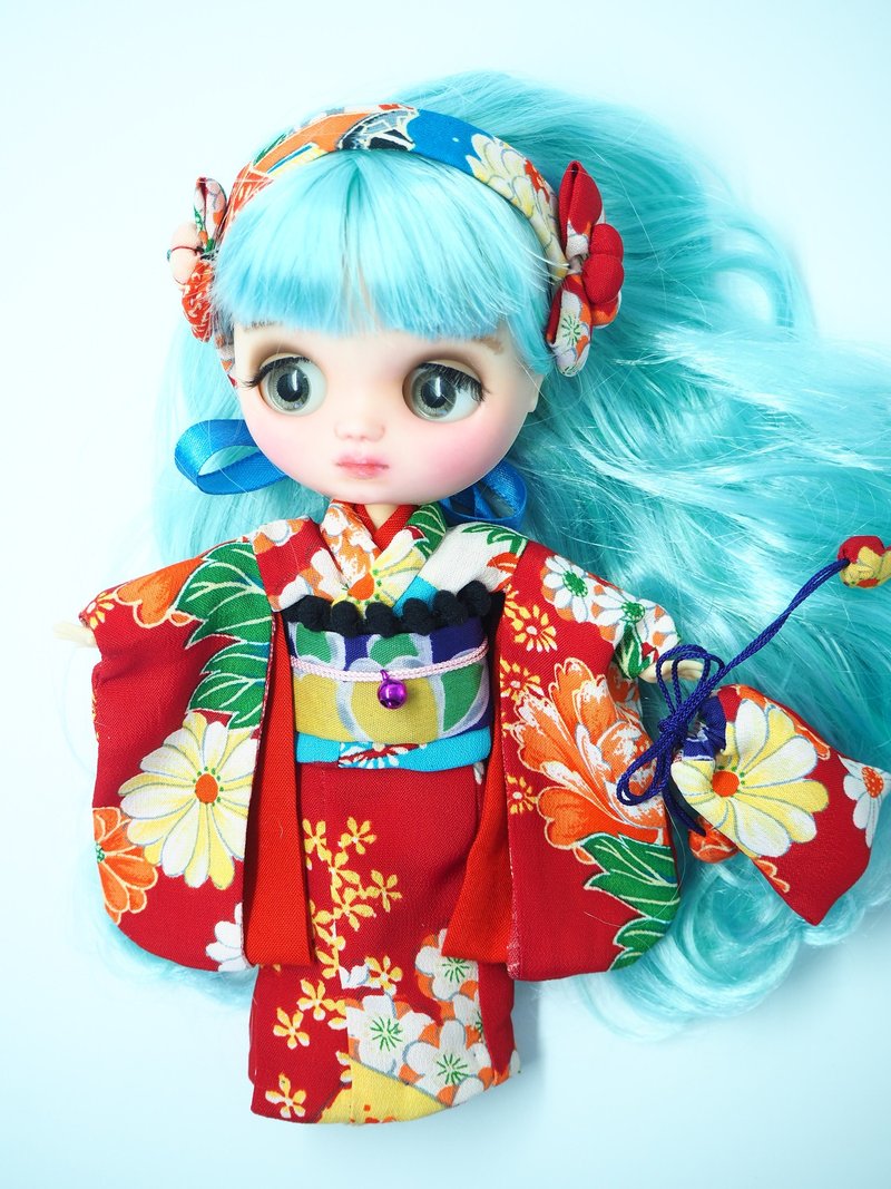 Cute doll size kimono (kimono only) - 玩偶/公仔 - 絲．絹 紅色