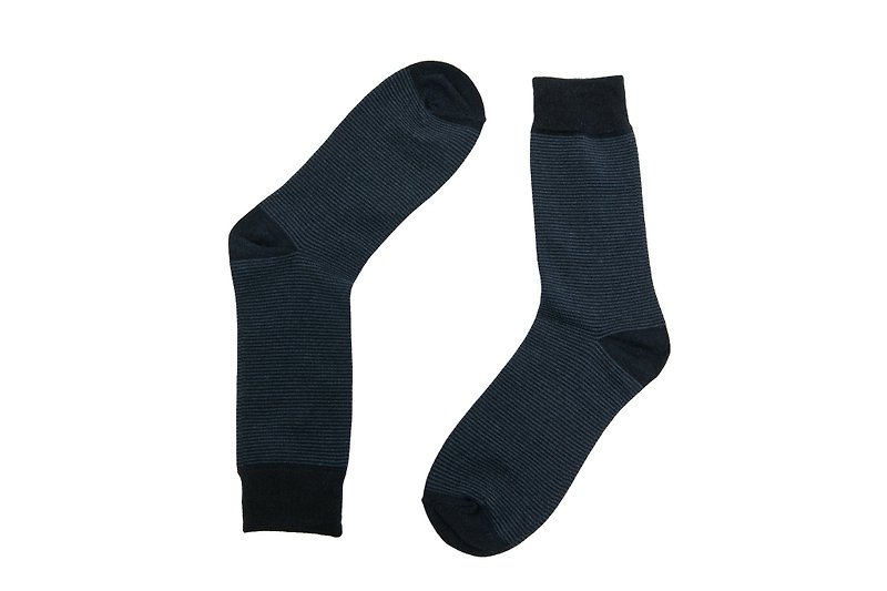 細橫條紋紳士襪 深藍色 - 襪子 - 棉．麻 藍色
