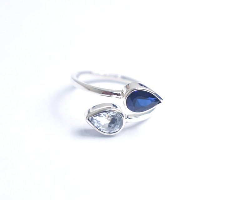 Sapphire and aquamarine silver 925 ring - แหวนทั่วไป - เครื่องเพชรพลอย สีน้ำเงิน