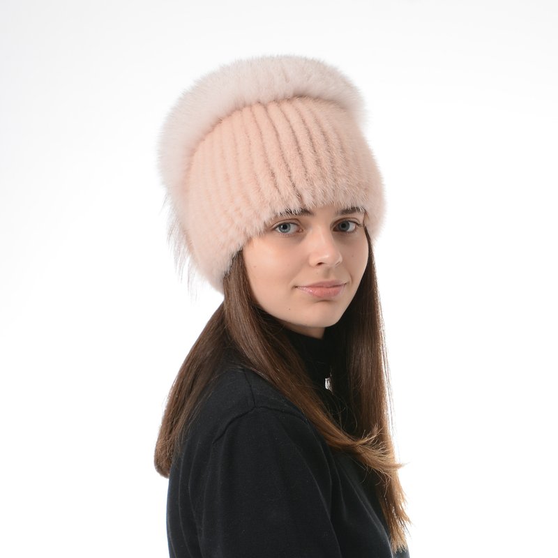 Women Fur Hat Knit Mink Hat Winter Real Fur Hat Warm Fur Pom Pom Hat Beanie Hat - Hats & Caps - Wool Multicolor