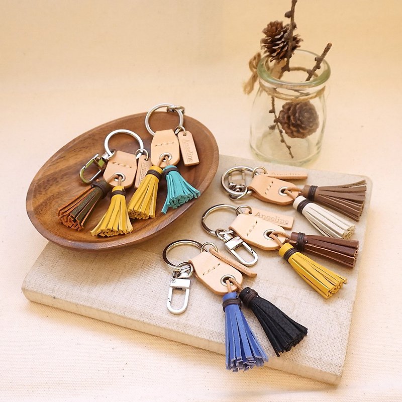 Valentine's Day Gift-Tassel Charm Key Ring/Customized Name Tag [Pair Combination Price] - Keychains - Genuine Leather Multicolor
