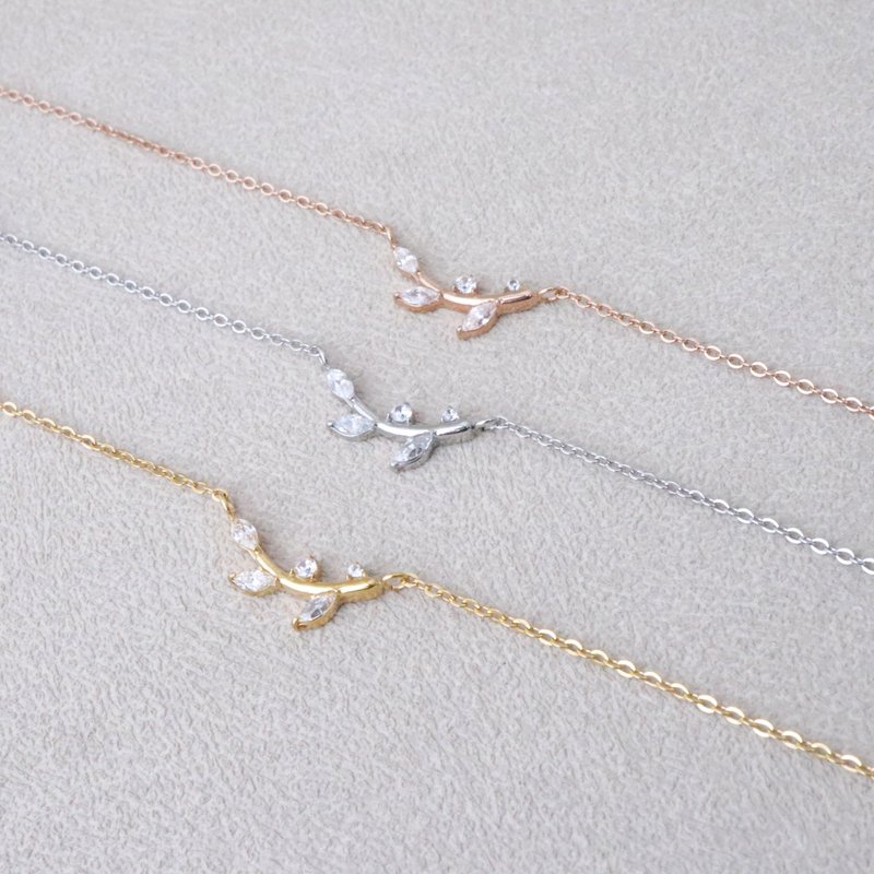 Leaf of Light。鑲鑽項鍊 - 項鍊 - 不鏽鋼 銀色