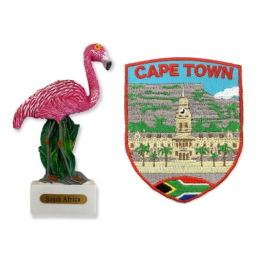 A-ONE 南非紅鶴冰箱磁鐵+南非開普敦補丁貼【2件組】可愛磁鐵 卡通磁鐵