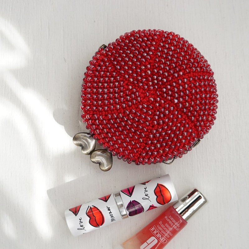 Ba-ba handmade Beads crochet round coin purse No.1988 - 零錢包/小錢包 - 其他材質 紅色