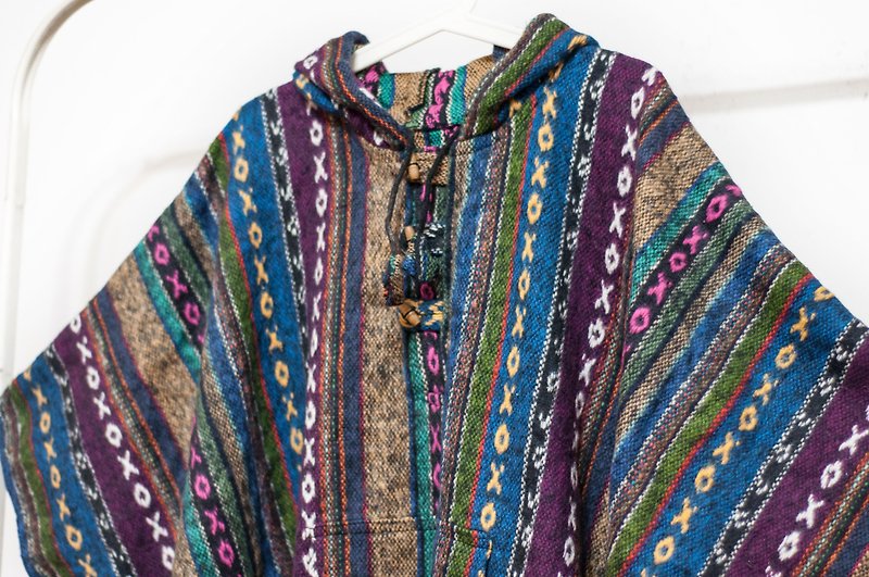 Indian Ethnic Fringe Cloak / Bohemian Cape Cloak / Wool Hooded Cloak - Morocco - ผ้าพันคอถัก - ขนแกะ หลากหลายสี