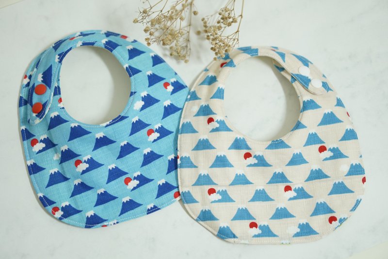 Pitaya des Quefy 小童圓兜 經典富士山 Fuji 藍/ 米 - 圍兜/口水巾 - 棉．麻 