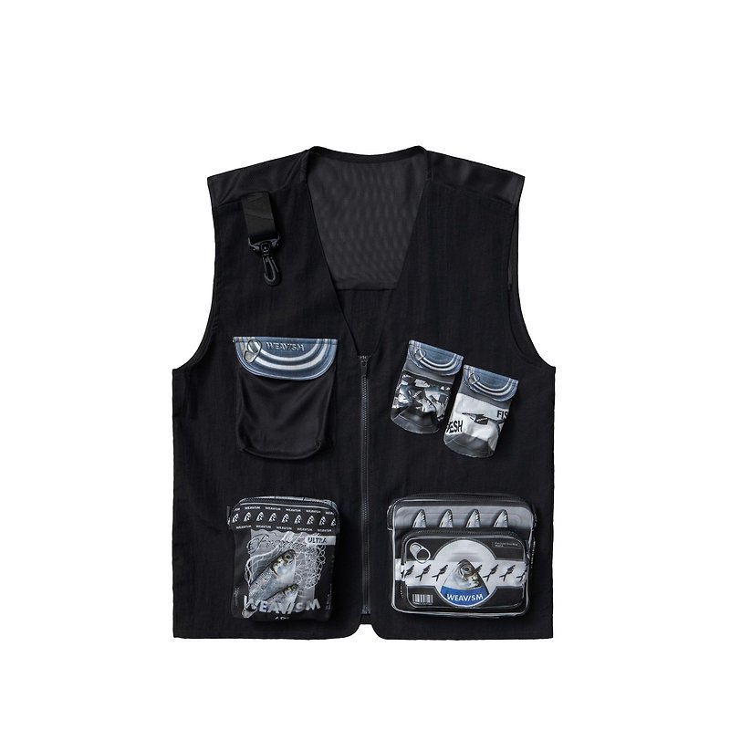 Canned milkfish fishing vest-black - เสื้อกั๊กผู้ชาย - ผ้าฝ้าย/ผ้าลินิน 