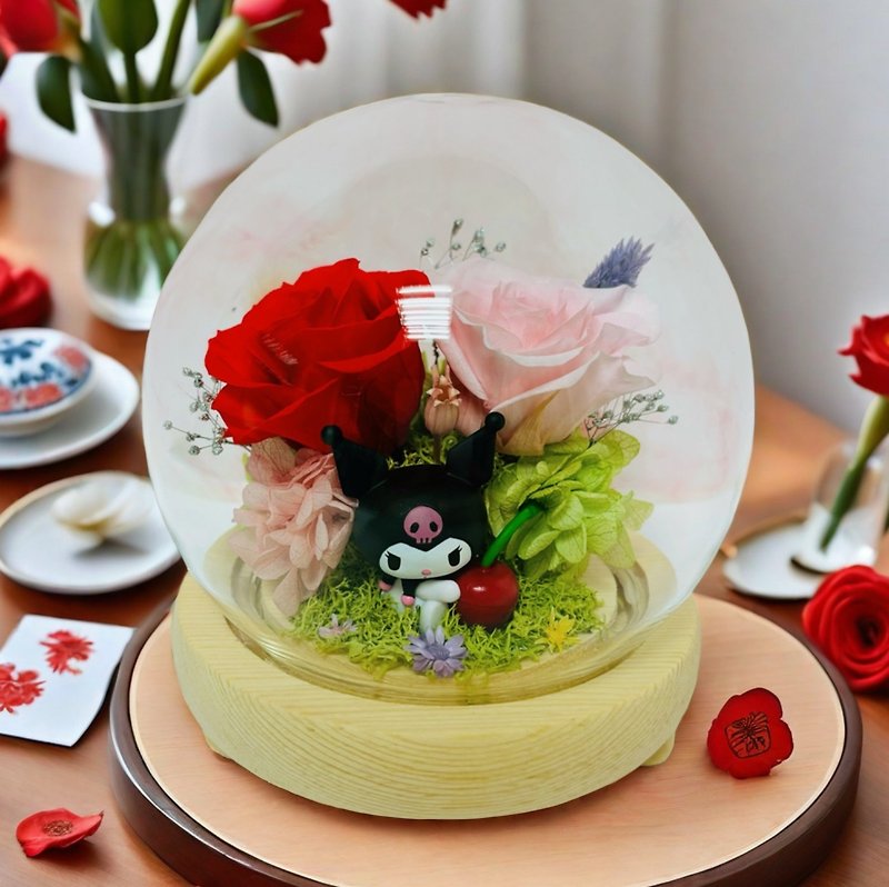 24hr shipping Kurome eternal flower night light glass cup/Valentine's Day gift/Sanrio - ช่อดอกไม้แห้ง - พืช/ดอกไม้ 