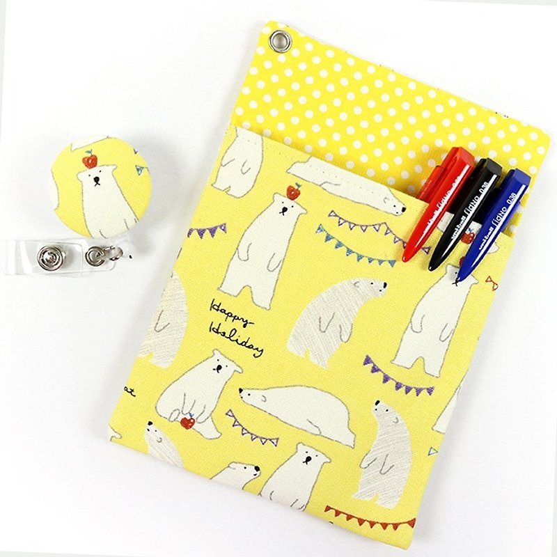 Physician's Robe Pocket Leak-proof Ink Storage Bag Pen Case + Document Holder-Apple Polar Bear (Yellow) - Pencil Cases - Cotton & Hemp Yellow