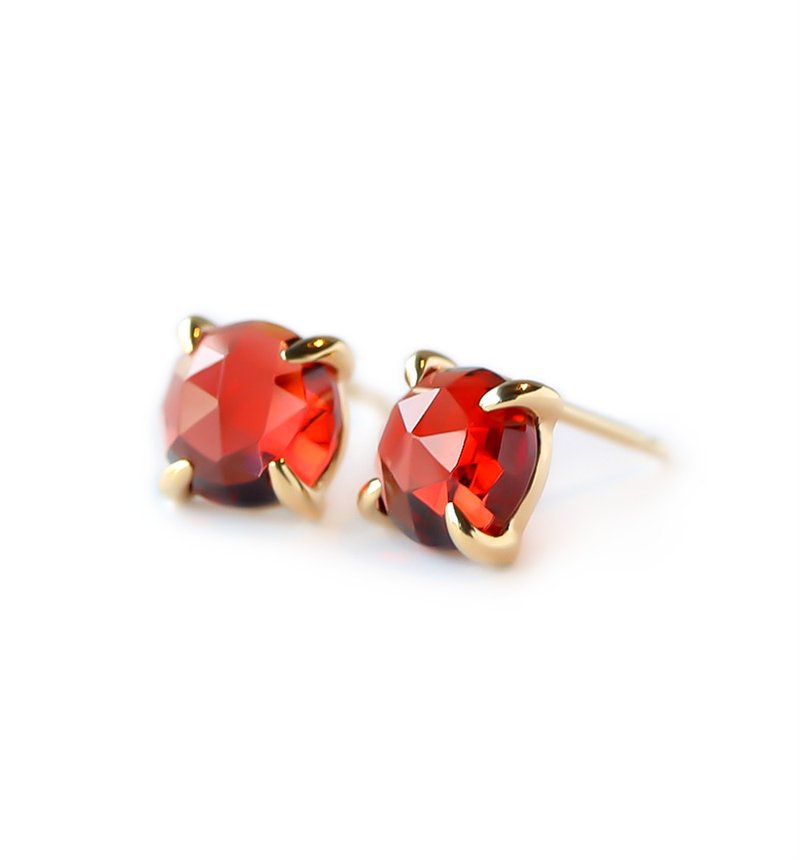 Garnet K10 Post Earrings Rose Cut ~VALOA~ January Birthstone - ต่างหู - เครื่องเพชรพลอย สีแดง