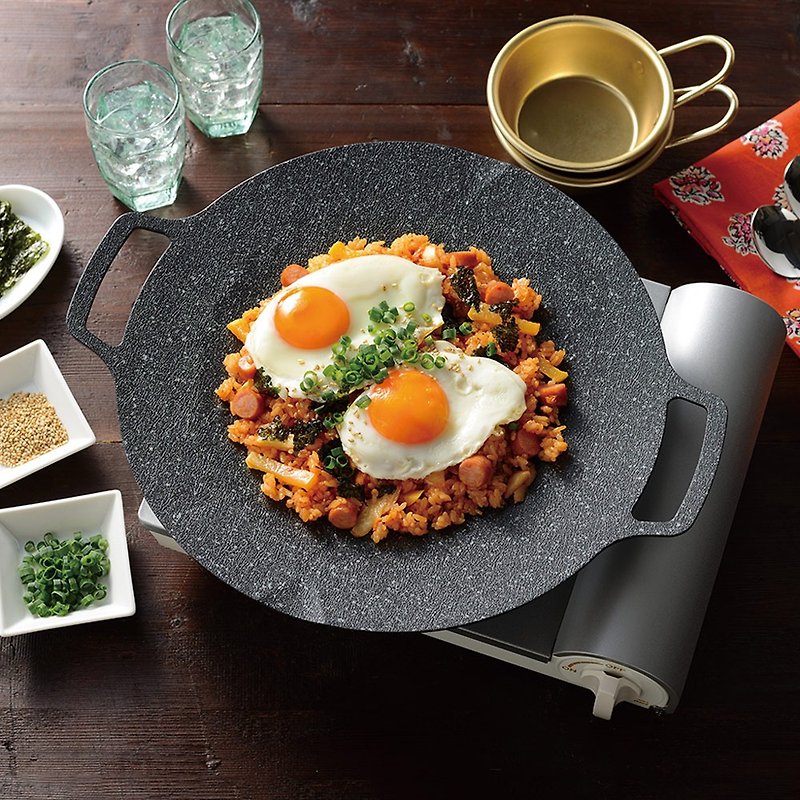 Japan Peace FREIZ Taste Exploration Lightweight Marble Non-stick BBQ Plate/BBQ Plate-32cm - กระทะ - อลูมิเนียมอัลลอยด์ สีดำ