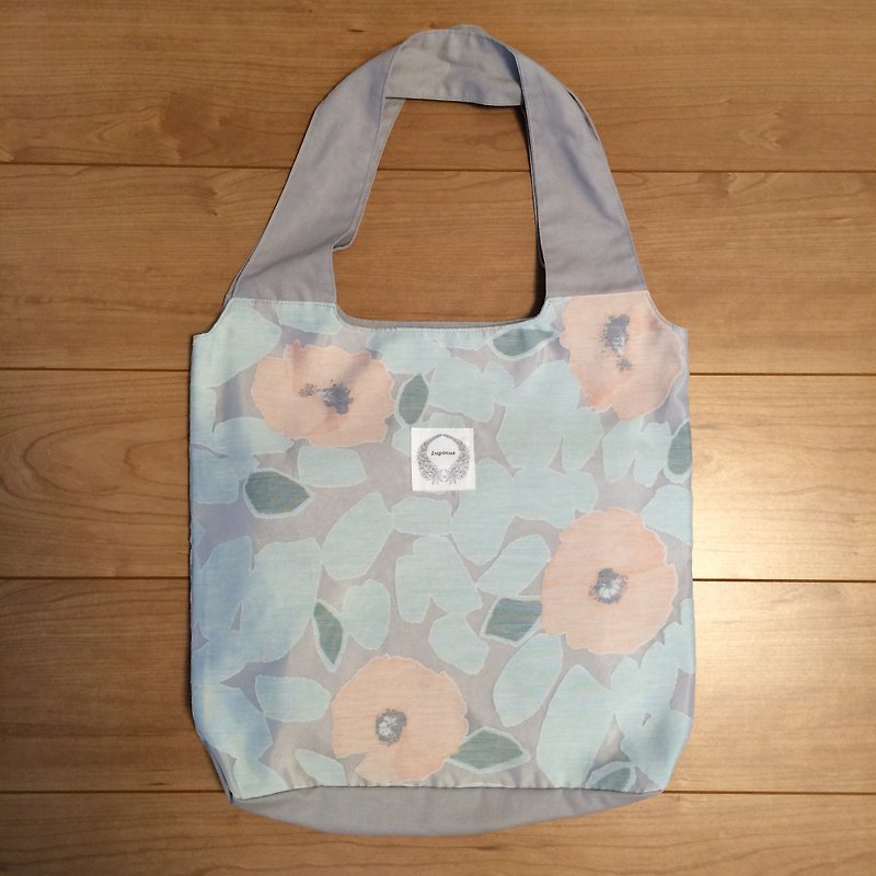 NEW floral Marche bag Gray × Pink Green - กระเป๋าแมสเซนเจอร์ - ผ้าฝ้าย/ผ้าลินิน สีเทา