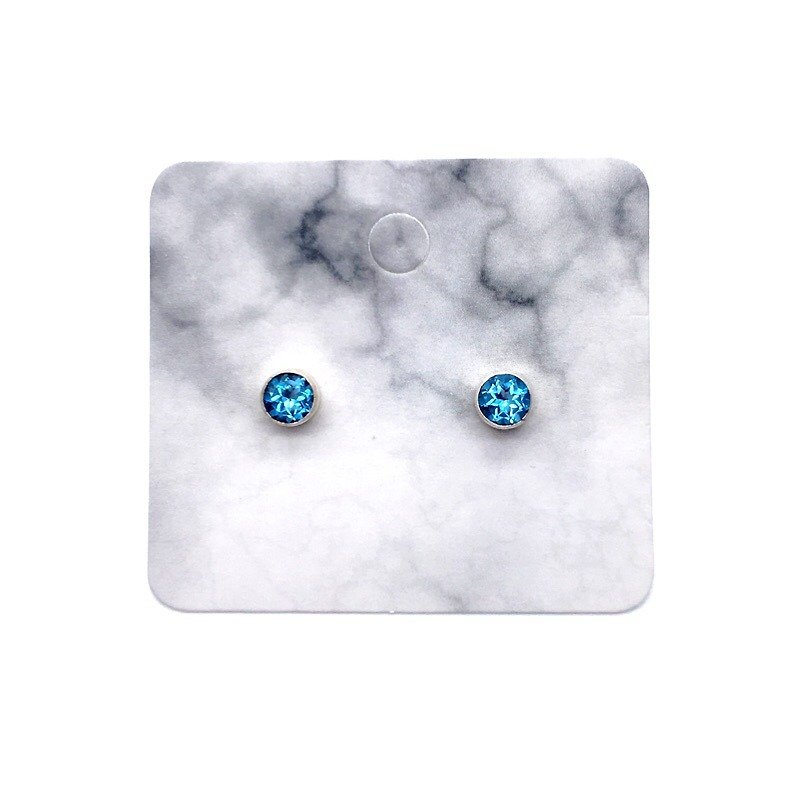 Blue Topaz Sterling Silver Simple Earrings Nepal handmade inlay production - Earrings & Clip-ons - Gemstone Blue
