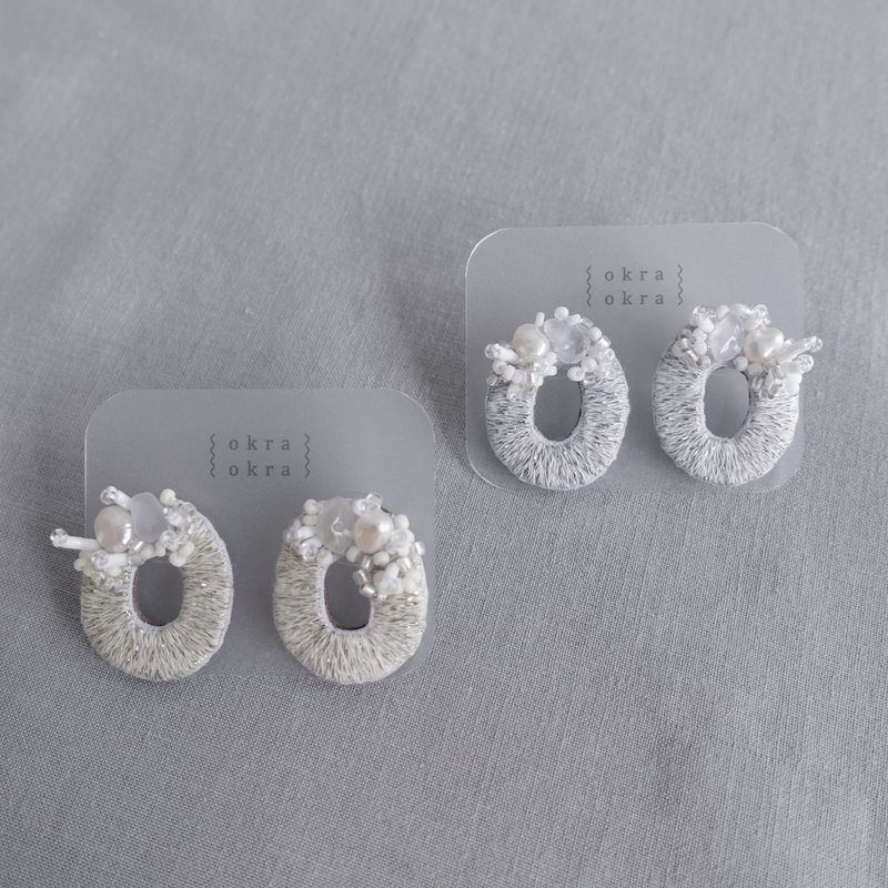 光瀾圈圈・手工刺繡耳環 ( 另加流蘇 ) - 耳環/耳夾/耳骨夾 - 棉．麻 白色