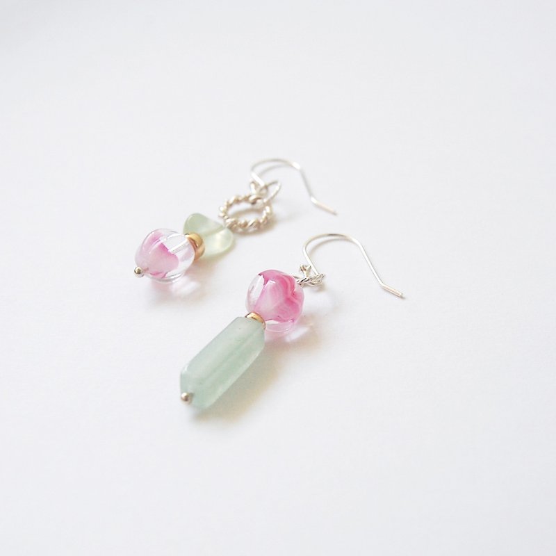 Summer Fruit Seed Prehnite Crystal Gemstone Silver Earrings - ต่างหู - คริสตัล หลากหลายสี